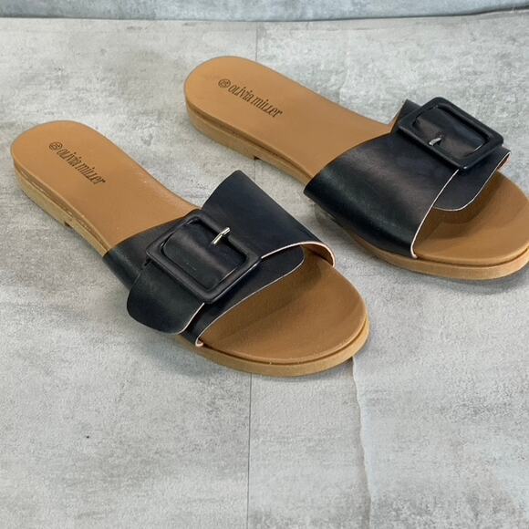 OLIVIA MILLER Women's Black Mia Buckle Round-Toe Slide Sandals SZ 10 - Picture 3 of 6